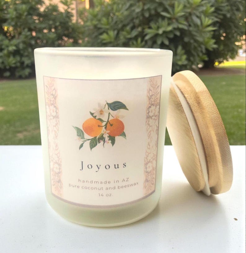 JOYOUS Catholic Candle beeswax handmade Orange blossom scented Double-Wick glass jar