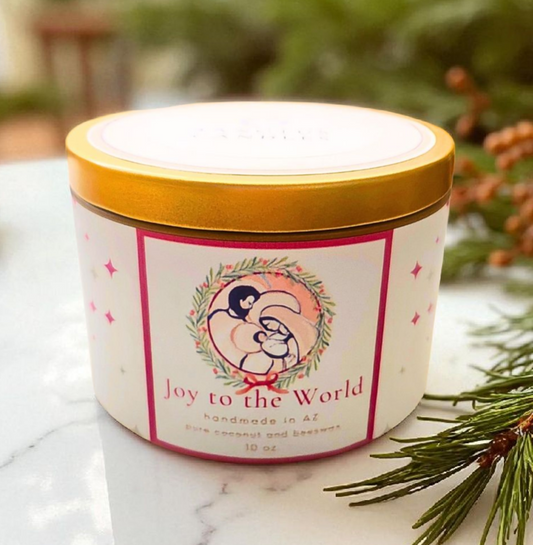 Joy to the World Double-Wicked Gold Tin Scented Candle